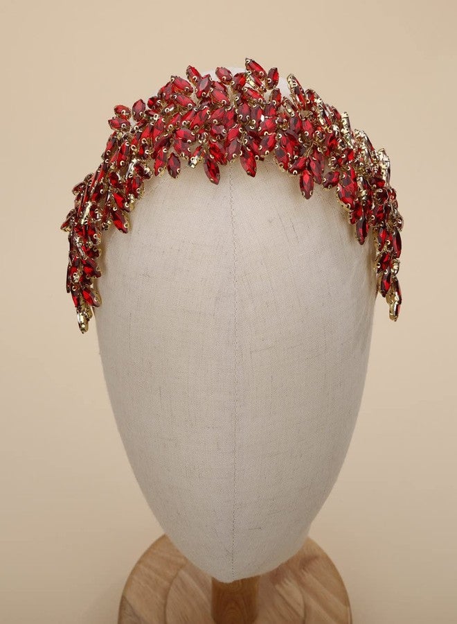 سيثر طوق رأس كريستالي فضي كبير لحفلات الزفاف، إكسسوارات شعر للعروس، مشابك شعر لحفلات التخرج، هدية (أحمر) - Image 2