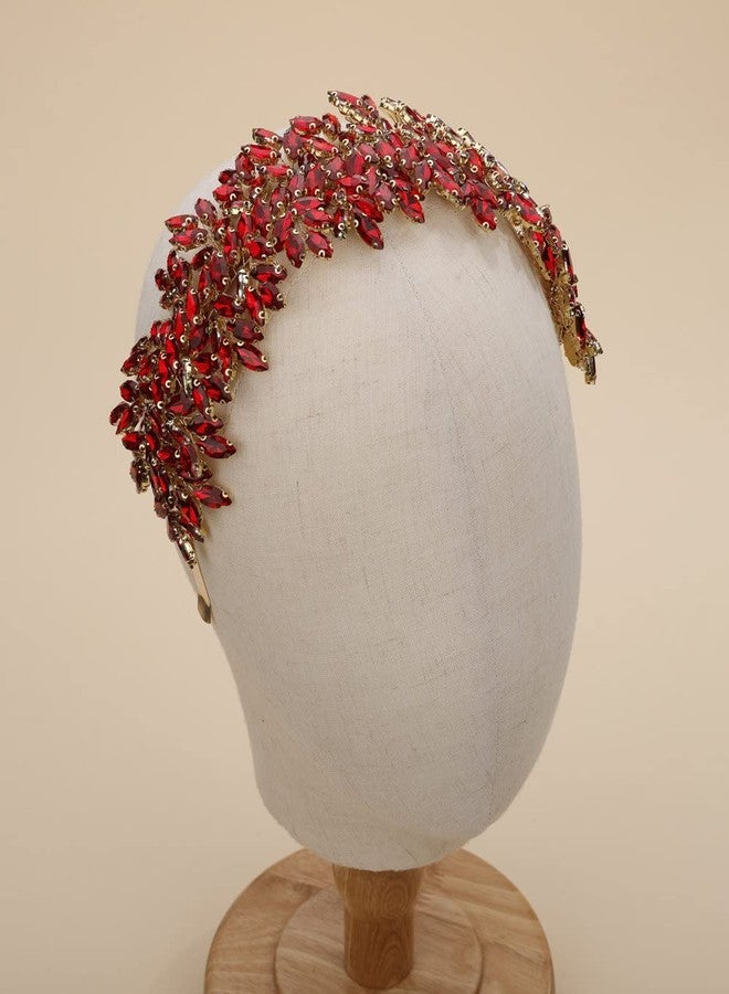 سيثر طوق رأس كريستالي فضي كبير لحفلات الزفاف، إكسسوارات شعر للعروس، مشابك شعر لحفلات التخرج، هدية (أحمر) - Image 1