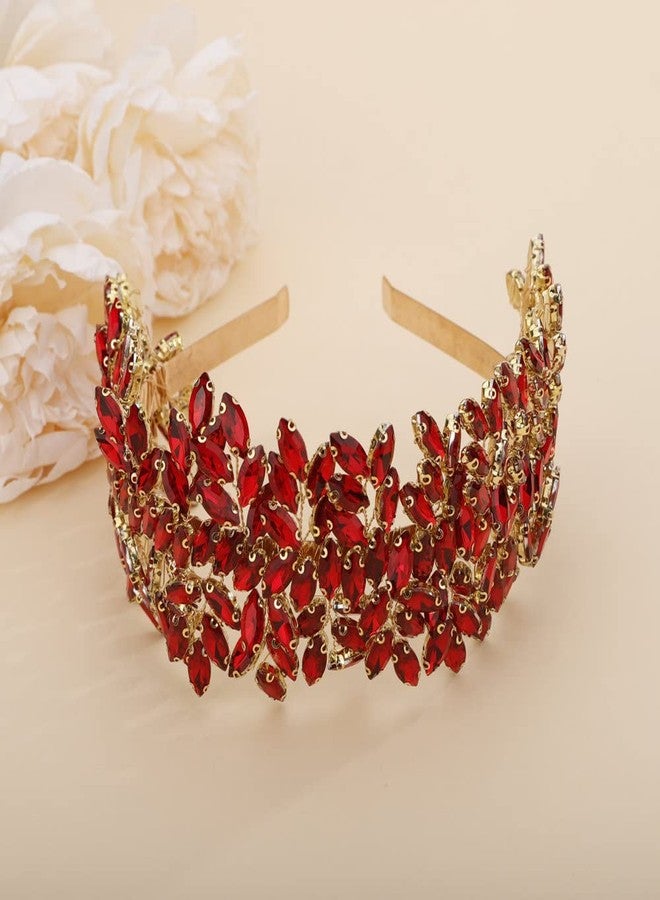 سيثر طوق رأس كريستالي فضي كبير لحفلات الزفاف، إكسسوارات شعر للعروس، مشابك شعر لحفلات التخرج، هدية (أحمر) - Image 4