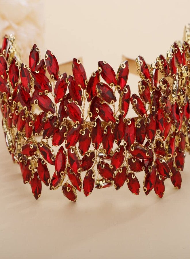 سيثر طوق رأس كريستالي فضي كبير لحفلات الزفاف، إكسسوارات شعر للعروس، مشابك شعر لحفلات التخرج، هدية (أحمر) - Image 5