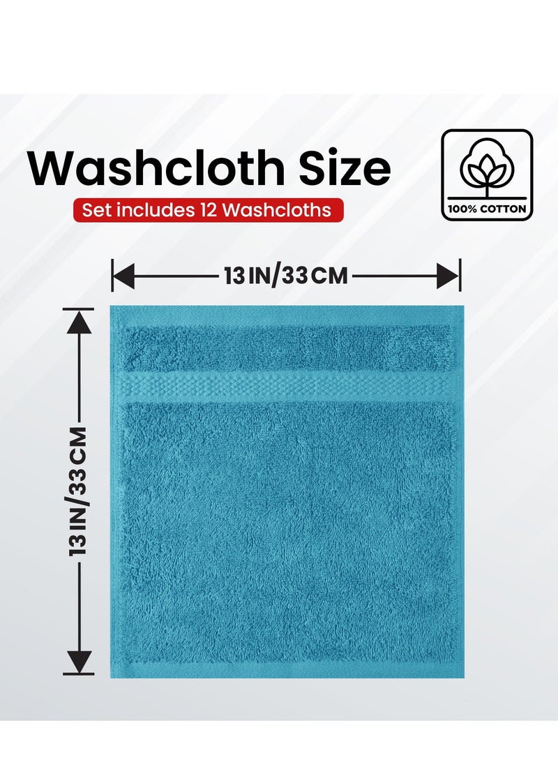 Infinitee Xclusives Infinitee Xclusives [12 Pack] Premium Teal Wash Cloths and Face Towels, 13 x 13 Inches (33 x 33cm) 100% Cotton, Soft and Absorbent Washcloths Set - Perfect for Bathroom, Gym, and Spa  - Image 3