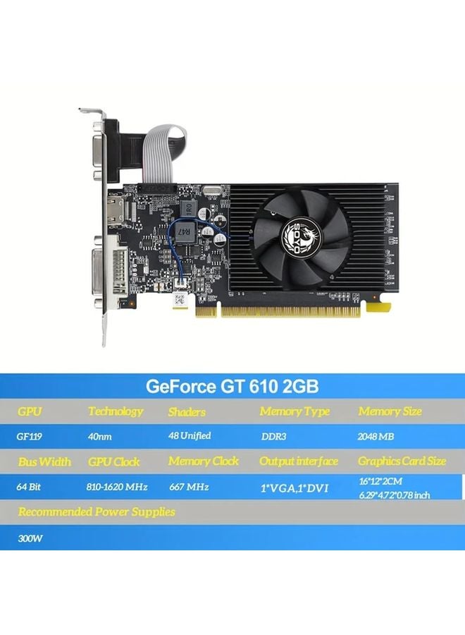 SOYO GT610 2GD3 XDS 2GB DDR3 Graphics Card PCIe 3 0 x16 Single Fan DVI DisplayPort - Image 1