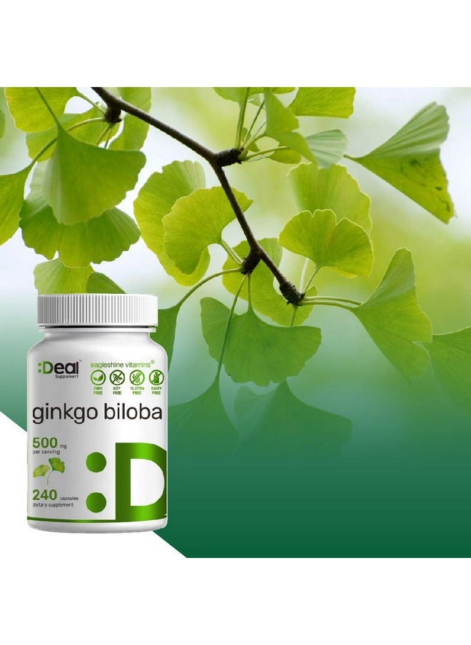 Eagleshine Vitamins - Ginkgo Biloba 500Mg Per Serving 240 Capsules 4 Months Supply Grown In Northern Asia; Extra Strength Promotes Brain Function - Image 1