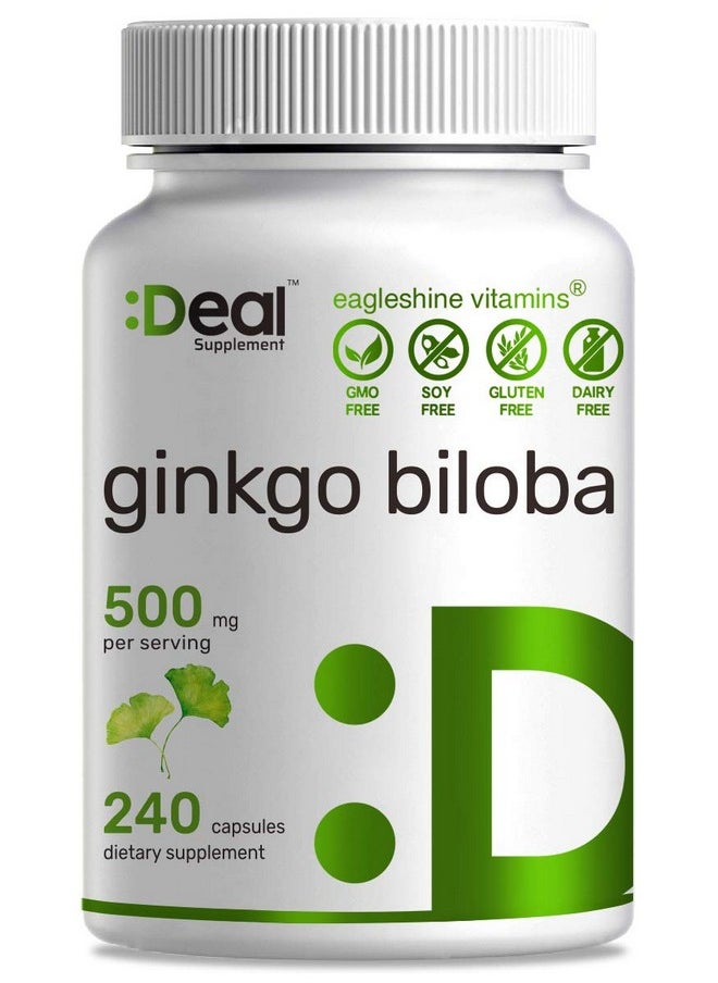 Eagleshine Vitamins - Ginkgo Biloba 500Mg Per Serving 240 Capsules 4 Months Supply Grown In Northern Asia; Extra Strength Promotes Brain Function - Image 1