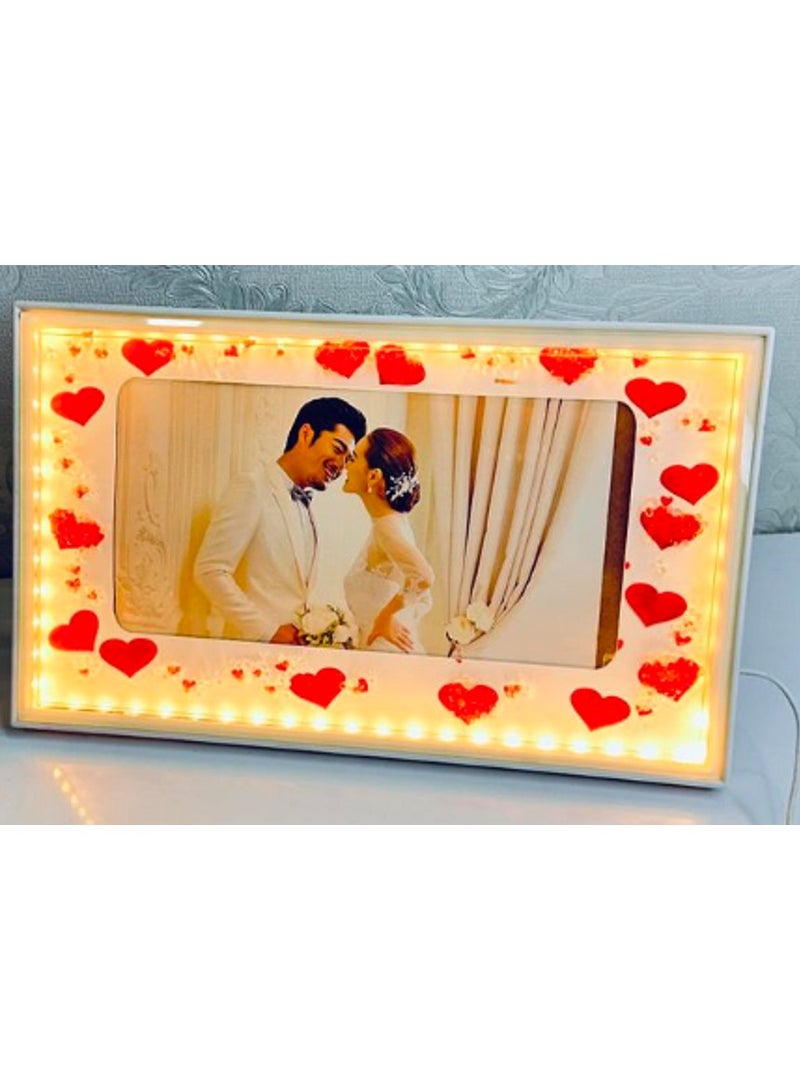 إطارات الصور على شكل قلب LED ، صورة زجاجية، ، سطح طاولة، صورة قلب LED هدية مثالية لأعياد الميلاد وحفلات الزفاف،