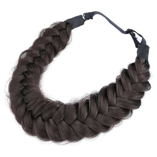 BOBIYA Messy Wide 2 Strands Synthetic Hair Braided Headband Classic Braide Hair Headbands Elastic Stretch Braid Headbands for Women Chocolate - Image 2