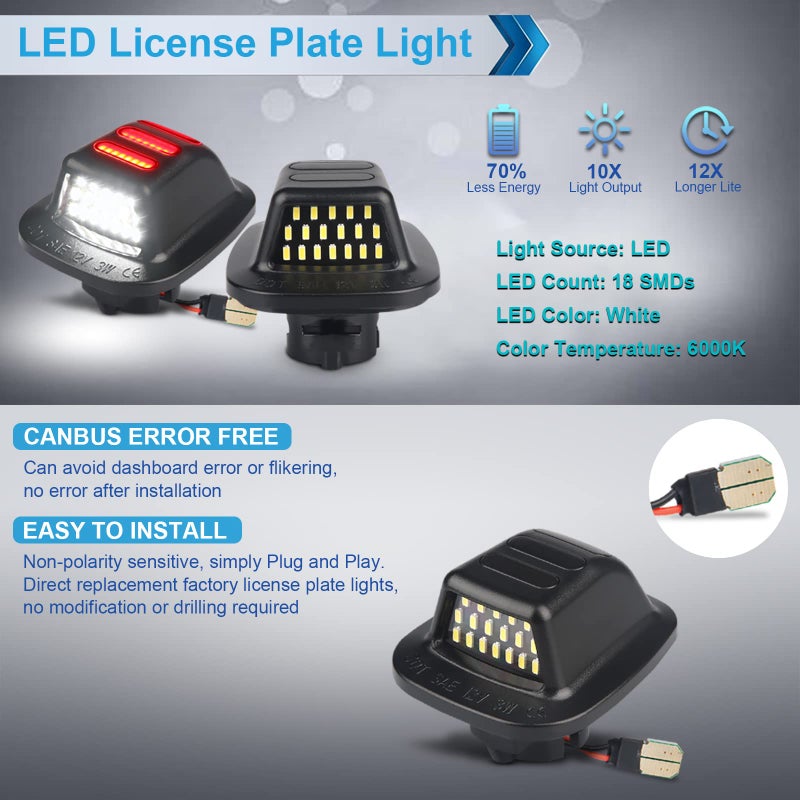 MbuyDIY LED License Plate Light Lamp with Red OLED Neon Tube Compatible with Chevy K1500 C1500 1988-1999, Silverado Sierra 1988-1998, Tahoe Yukon Suburban S10 Black housing 6000K White, Pack of 2 - Image 4