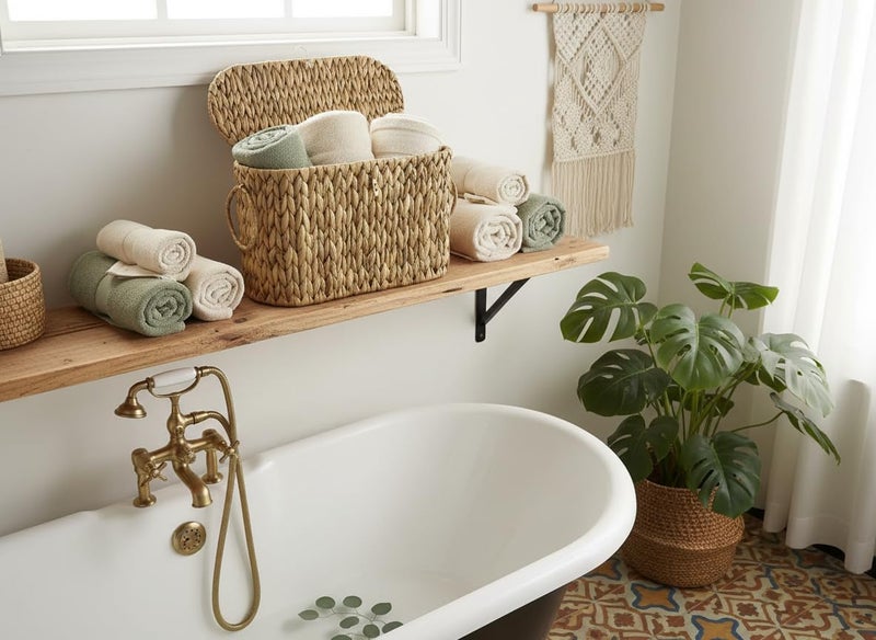 Coeusy Toilet Paper Basket with Lid,Wicker Basket for Bathroom Organizers and Storage,Holds Up to 6 Mega Rolls, Decorative Hand-Woven Rattan Bathroom Decor Accessories,Natural Water Hyacinth - Image 5