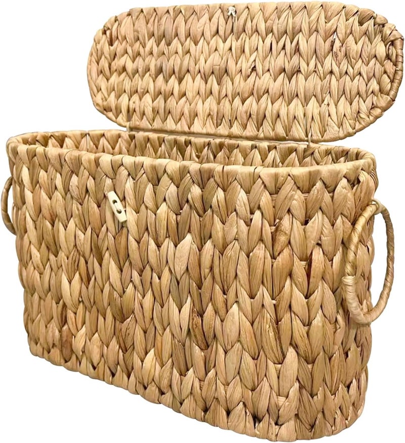 Coeusy Toilet Paper Basket with Lid,Wicker Basket for Bathroom Organizers and Storage,Holds Up to 6 Mega Rolls, Decorative Hand-Woven Rattan Bathroom Decor Accessories,Natural Water Hyacinth - Image 1