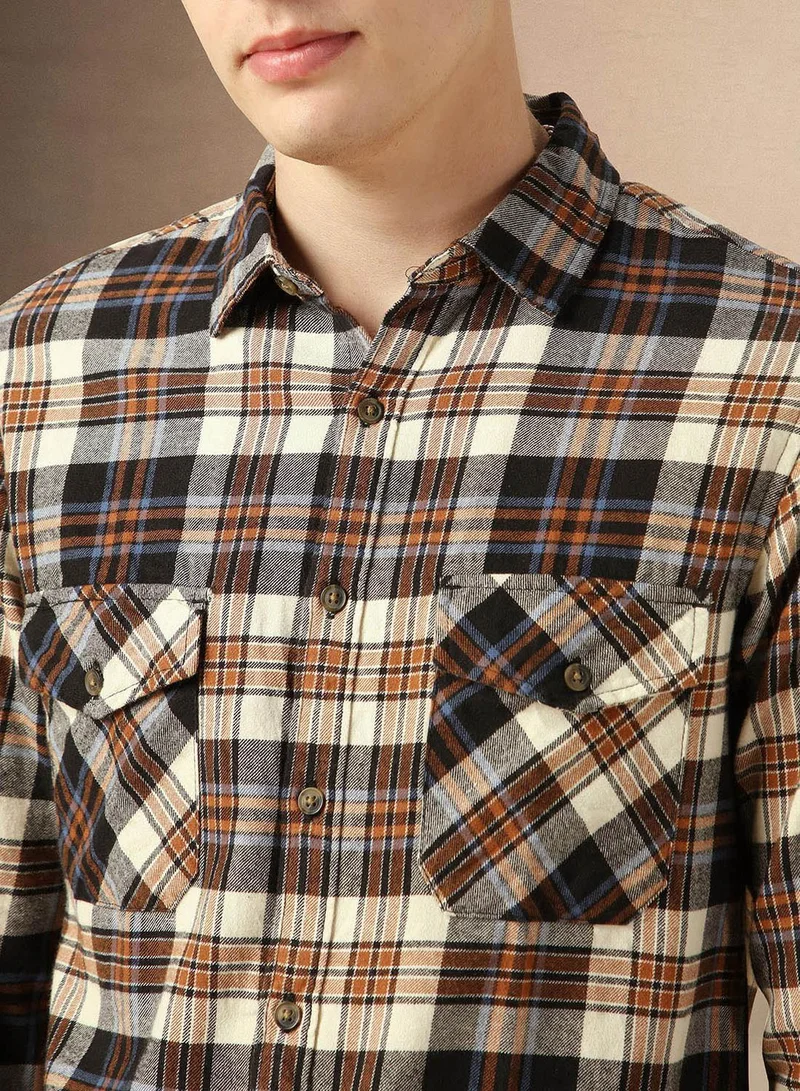 Dennis Lingo Men's Navy 100% Cotton Checkered Relaxed Fit Shirt