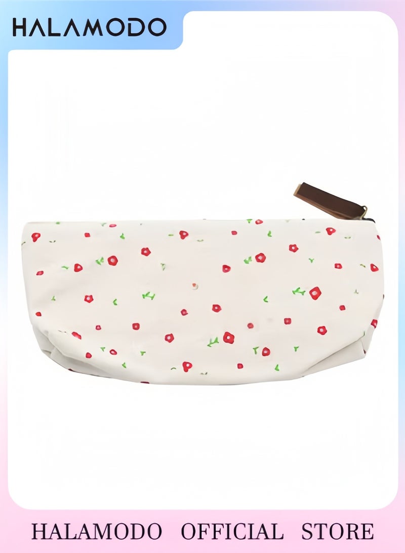 Floral Canvas Pencil Pen Case Off White/Red