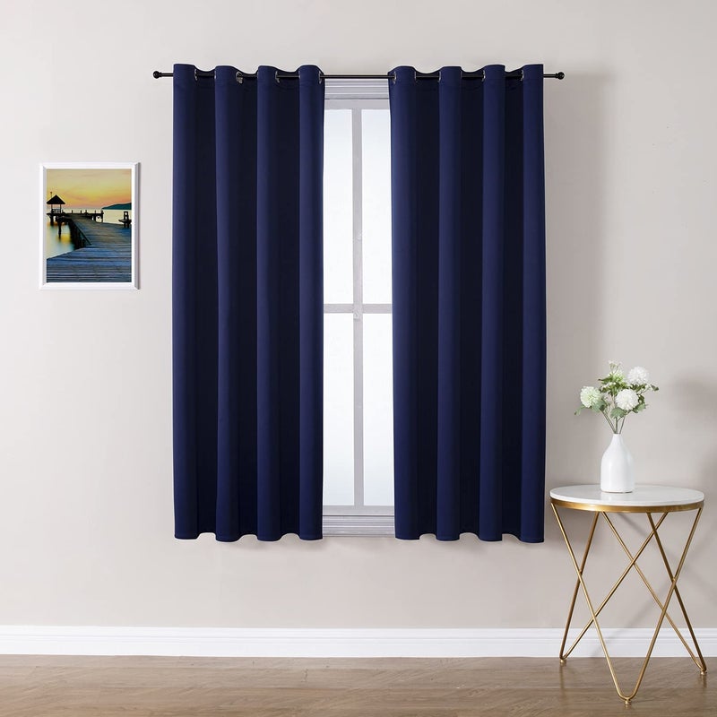 ChrisDowa Grommet Blackout Curtains for Bedroom and Living Room - 2 Panels Set Thermal Insulated Room Darkening Curtains (Navy Blue, 52W x 45L) - Image 1