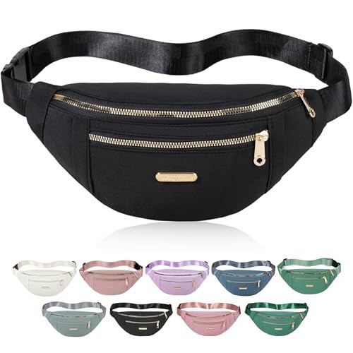 Dorras Fanny Pack for Women, Crossbody Bag Waist Pack Belt Bags for Travel Walking Hiking - Black - Image 1