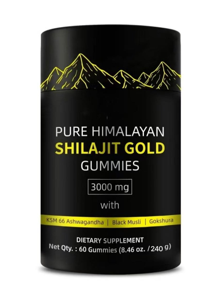 BIYODE Pure Himalayan Shilajit Gummies Gold I Lab Tested I No Added Sugar I Ashwagandha, Gokshura| Fulvic Acid & 85+ Trace Minerals I for Men, Women I Non-GMO I 100% Natural & Organic I 60 Gummy  - Image 1