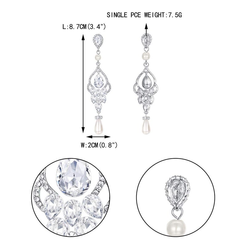 EVER FAITH Women's Crystal Simulated Pearl Bridal Vintage Chandelier Teardrop Earrings Clear Silver-Tone - Image 4