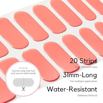 NAILOG Semi Cured Gel Nail Strips 20 Extra Long Nail Stickers Glossy Long Lasting Soft Gel Finish Nail Wrap Coral - Image 4