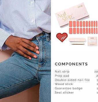 NAILOG Semi Cured Gel Nail Strips 20 Extra Long Nail Stickers Glossy Long Lasting Soft Gel Finish Nail Wrap Coral - Image 5