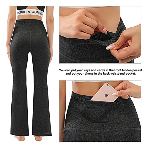 AFITNE Yoga Pants for Women Bootcut Work Pants with Pockets High Waisted Workout Bootleg Yoga Pants Flared Athletic Gym Pants Grey - L - Image 3