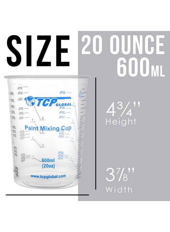 TCP Global TCP Global 20 Ounce (600ml) Disposable Flexible Clear Graduated Plastic Mixing Cups - Box of 100 Cups & 50 Mixing Sticks - Use for Paint, Resin, Epoxy, Art, Kitchen - Measuring Ratios 2-1, 3-1, 4-1 ML  - Image 3