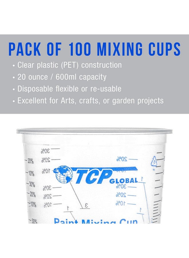 TCP Global TCP Global 20 Ounce (600ml) Disposable Flexible Clear Graduated Plastic Mixing Cups - Box of 100 Cups & 50 Mixing Sticks - Use for Paint, Resin, Epoxy, Art, Kitchen - Measuring Ratios 2-1, 3-1, 4-1 ML  - Image 4