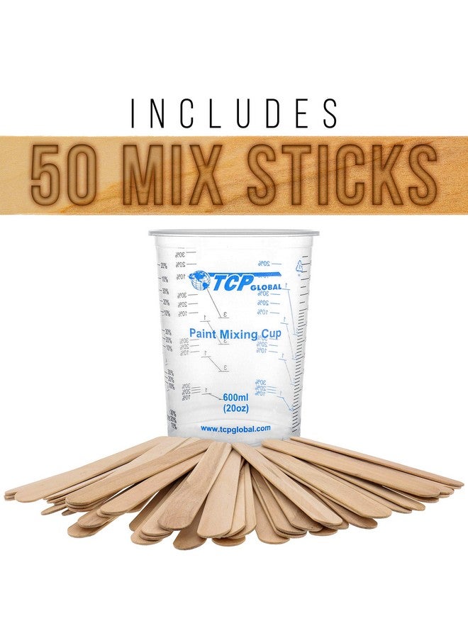 TCP Global TCP Global 20 Ounce (600ml) Disposable Flexible Clear Graduated Plastic Mixing Cups - Box of 100 Cups & 50 Mixing Sticks - Use for Paint, Resin, Epoxy, Art, Kitchen - Measuring Ratios 2-1, 3-1, 4-1 ML  - Image 5