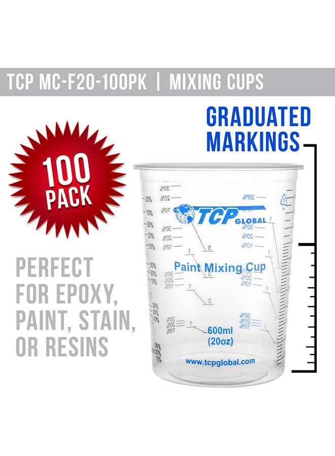 TCP Global TCP Global 20 Ounce (600ml) Disposable Flexible Clear Graduated Plastic Mixing Cups - Box of 100 Cups & 50 Mixing Sticks - Use for Paint, Resin, Epoxy, Art, Kitchen - Measuring Ratios 2-1, 3-1, 4-1 ML  - Image 2
