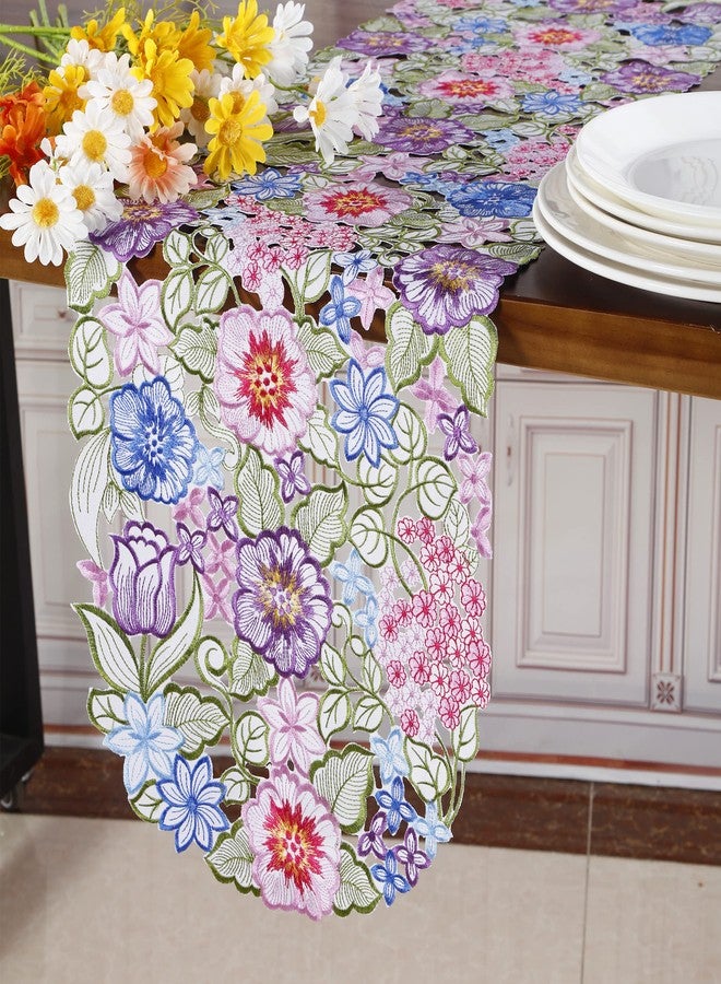 GRANDDECO مفرش طاولة مزهر 13 بوصة × 54 بوصة، وشاح مزين بتطريزات زهور على شكل زهور لتزيين طاولة الطعام في المنزل والمطبخ (مفرش طاولة 13 بوصة × 54 بوصة، زهرة-1) - Image 3