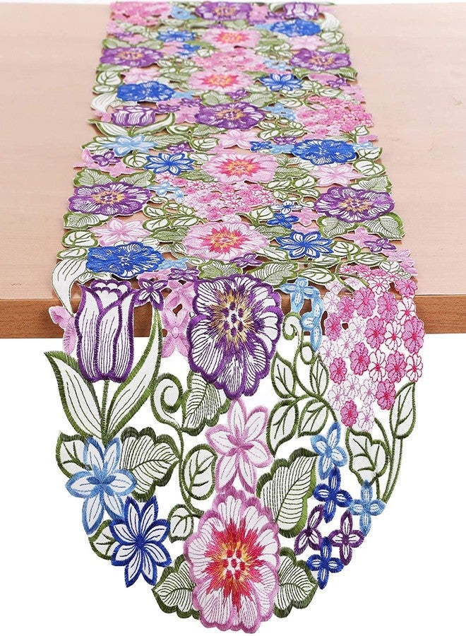 GRANDDECO مفرش طاولة مزهر 13 بوصة × 54 بوصة، وشاح مزين بتطريزات زهور على شكل زهور لتزيين طاولة الطعام في المنزل والمطبخ (مفرش طاولة 13 بوصة × 54 بوصة، زهرة-1) - Image 5