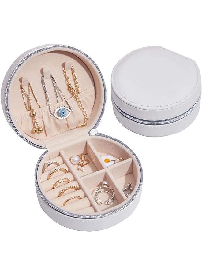 PROMASS Travel Jewelry Box Small Mini Jewelry Organizer Storage Bag, Portable Display Case, PU Leather Case Jewelry Holder for Women And Girls, Necklace Earring Rings Accessories(White Double-Layer) - Image 1