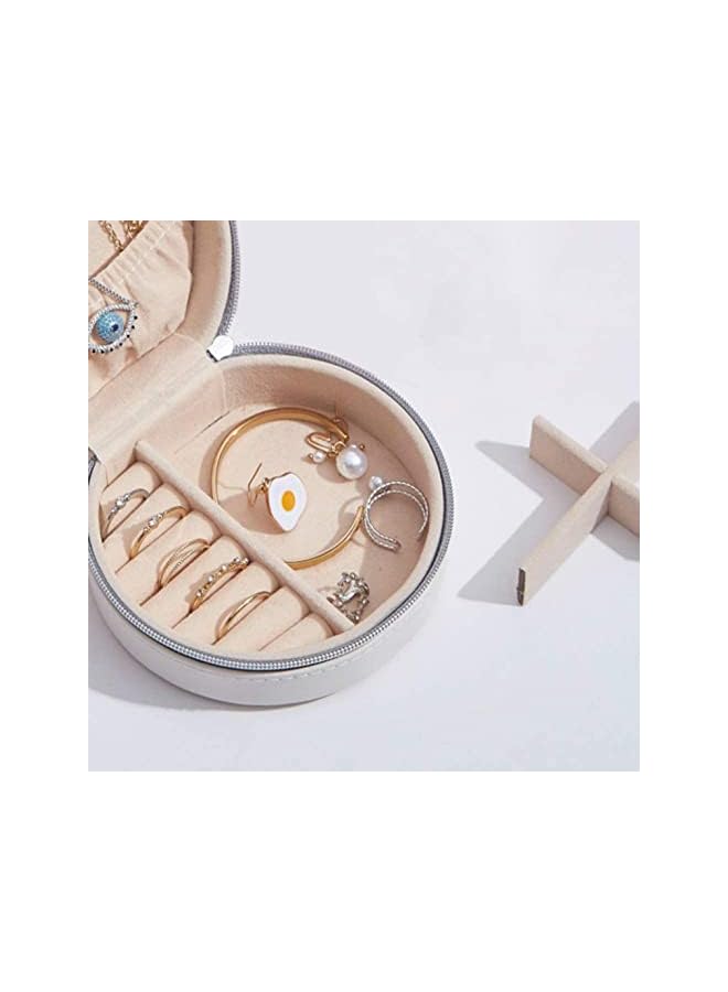 PROMASS Travel Jewelry Box Small Mini Jewelry Organizer Storage Bag, Portable Display Case, PU Leather Case Jewelry Holder for Women And Girls, Necklace Earring Rings Accessories(White Double-Layer) - Image 3
