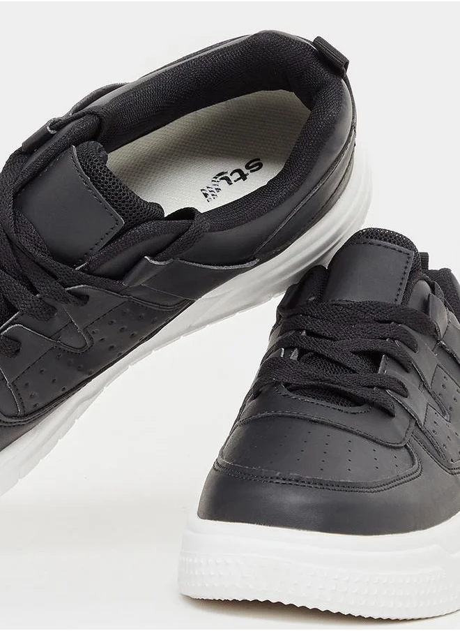 Styli Textured Platform Sole Lace Up Sneakers