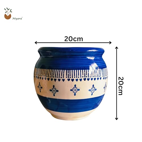 Niyara Designer Ceramic planters pots for Indoor Outdoor Home, Garden Office Decor Balcony Planters Gamla Flower Size- Large, 8 inches (Blue & White Handi) - Image 4
