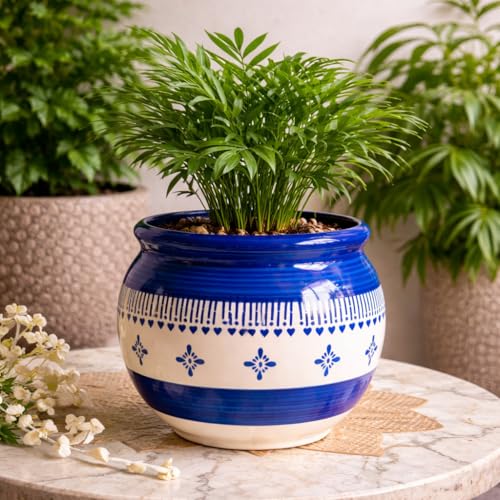 Niyara Designer Ceramic planters pots for Indoor Outdoor Home, Garden Office Decor Balcony Planters Gamla Flower Size- Large, 8 inches (Blue & White Handi) - Image 3