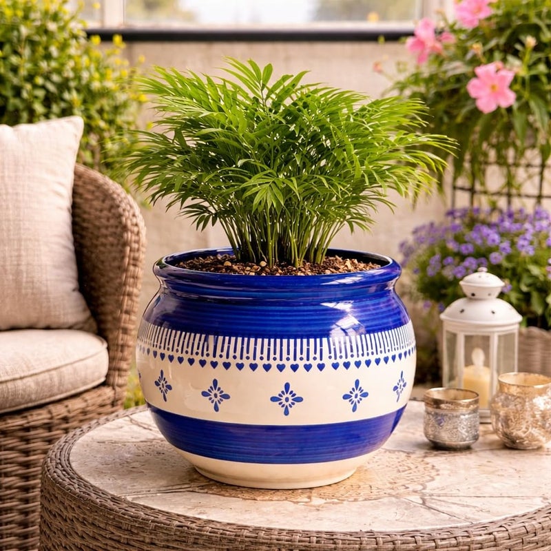 Niyara Designer Ceramic planters pots for Indoor Outdoor Home, Garden Office Decor Balcony Planters Gamla Flower Size- Large, 8 inches (Blue & White Handi) - Image 5