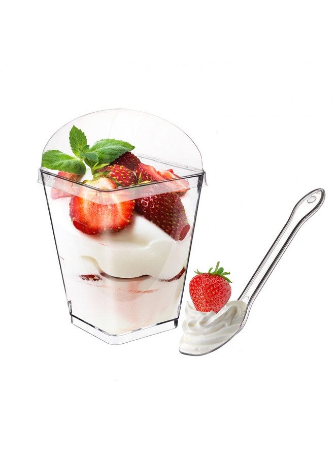 Monrocco 100 Pack 5 oz Dessert Cups with Lids and Spoons, Tall Appetizer Cups Clear Plastic Parfait Cups, Dessert Shot Glasses for Baby Shower Party, Wedding, Birthday Party - Image 1