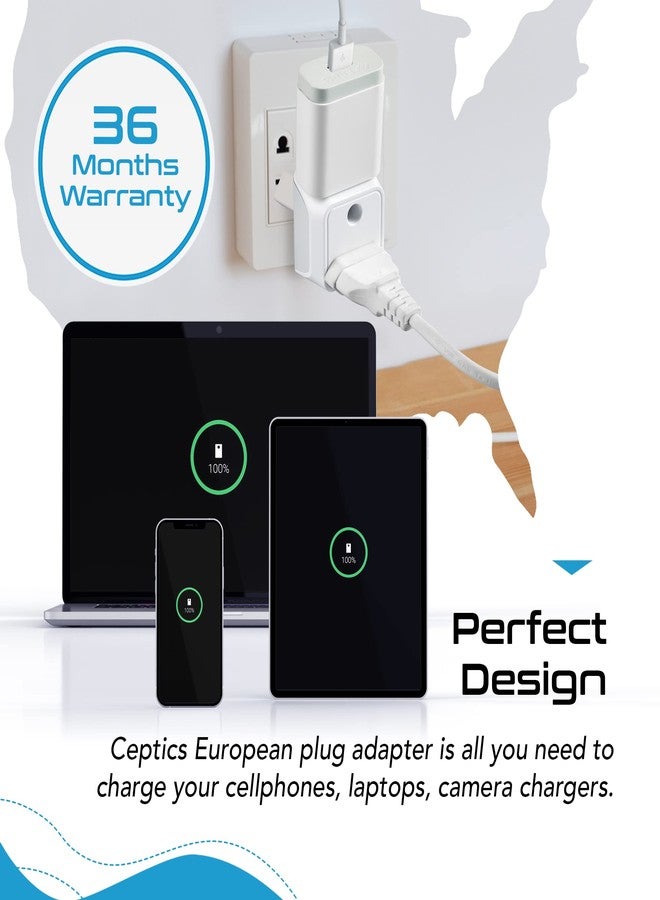 Ceptics India to Europe Travel Adapter Plug Â- 2 in 1 Germany,France Smartphone Adapter-Type C-Ce Certified-Rohs Compliant Â- White-2 Pack - Image 5