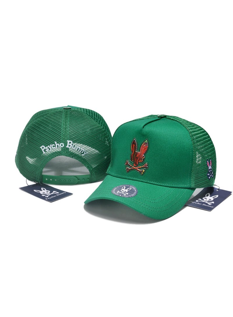 Psychobunny Psycho Bunny Green Trucker Cap with Iridescent Bunny & Crossbones Logo and Branded Detailing