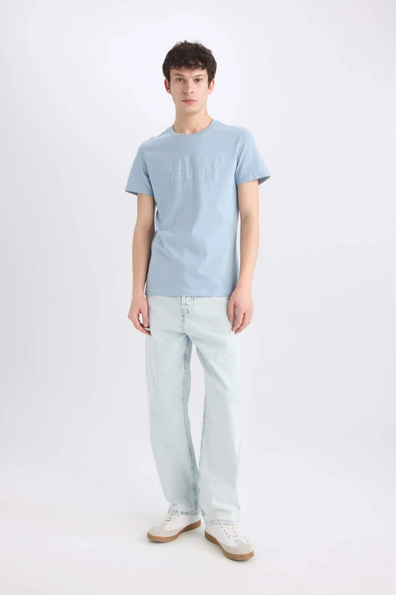 DeFacto Slim Fit Crew Neck Printed Short Sleeve T-Shirt