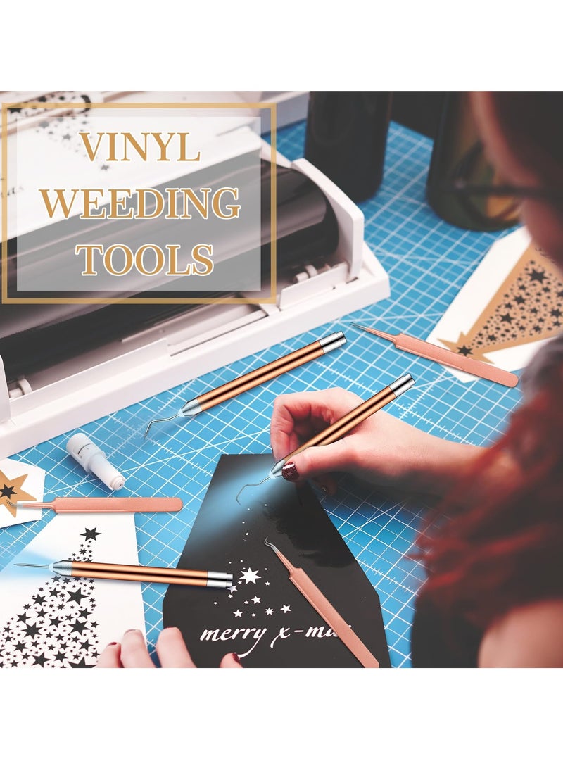 LED Weeding Tools Set for Vinyl Craft, 6 Pcs Retractable Pens and Tweezers for Easy Removal of Tiny Vinyl and Iron-On Designs - Image 2