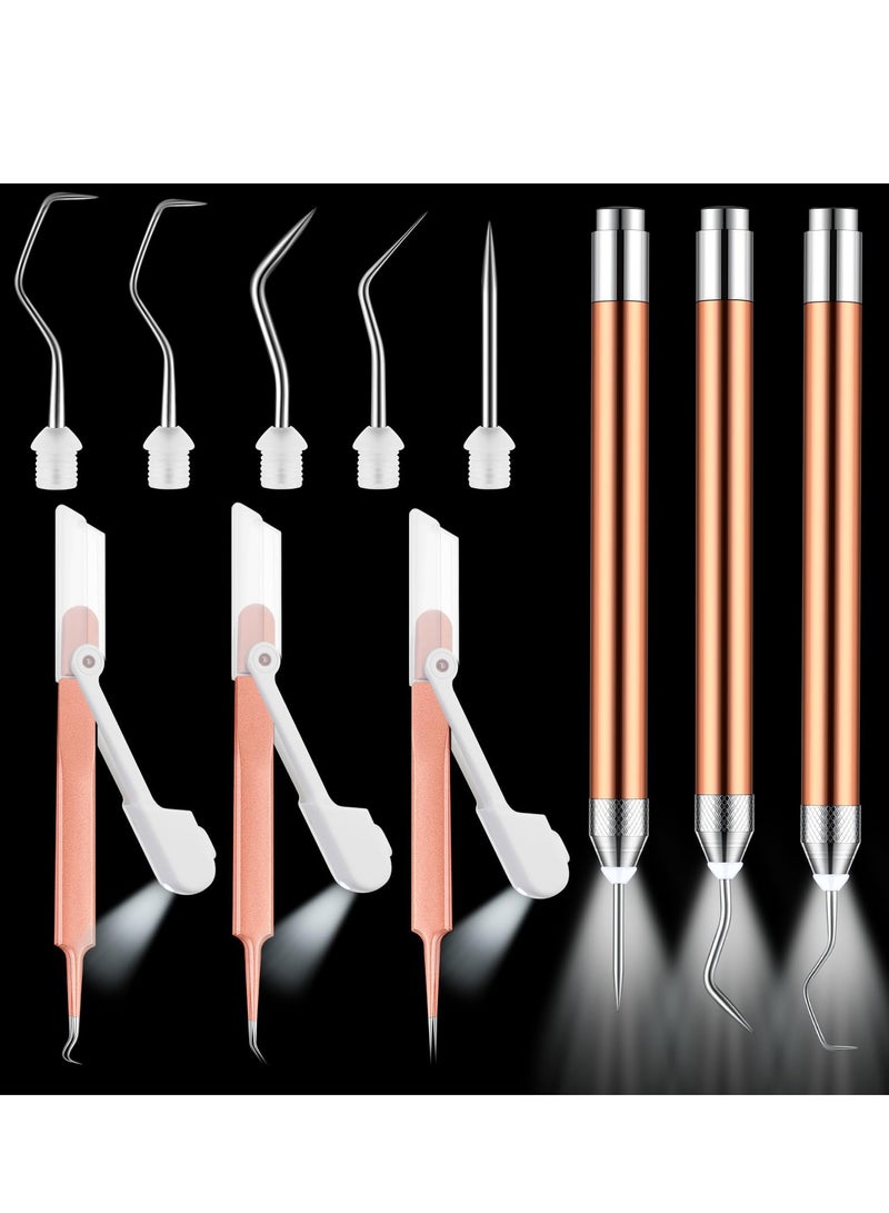 LED Weeding Tools Set for Vinyl Craft, 6 Pcs Retractable Pens and Tweezers for Easy Removal of Tiny Vinyl and Iron-On Designs - Image 1