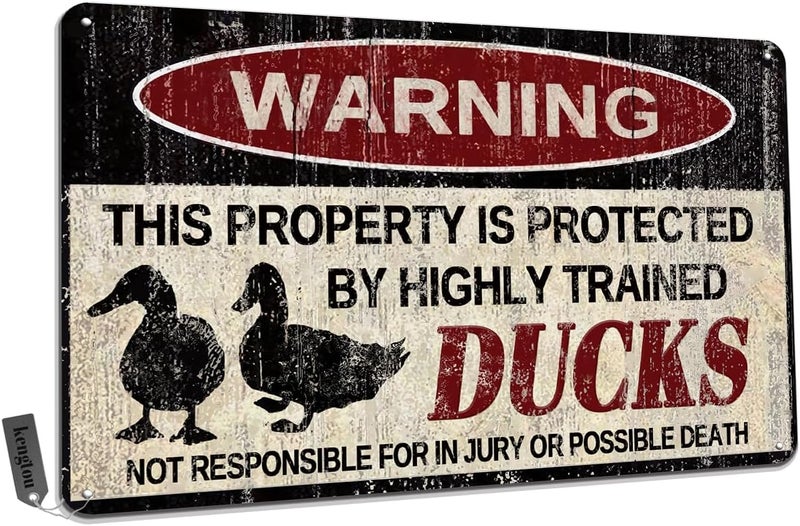 kengtou Ducks Warning Vintage Metal Sign - Image 1