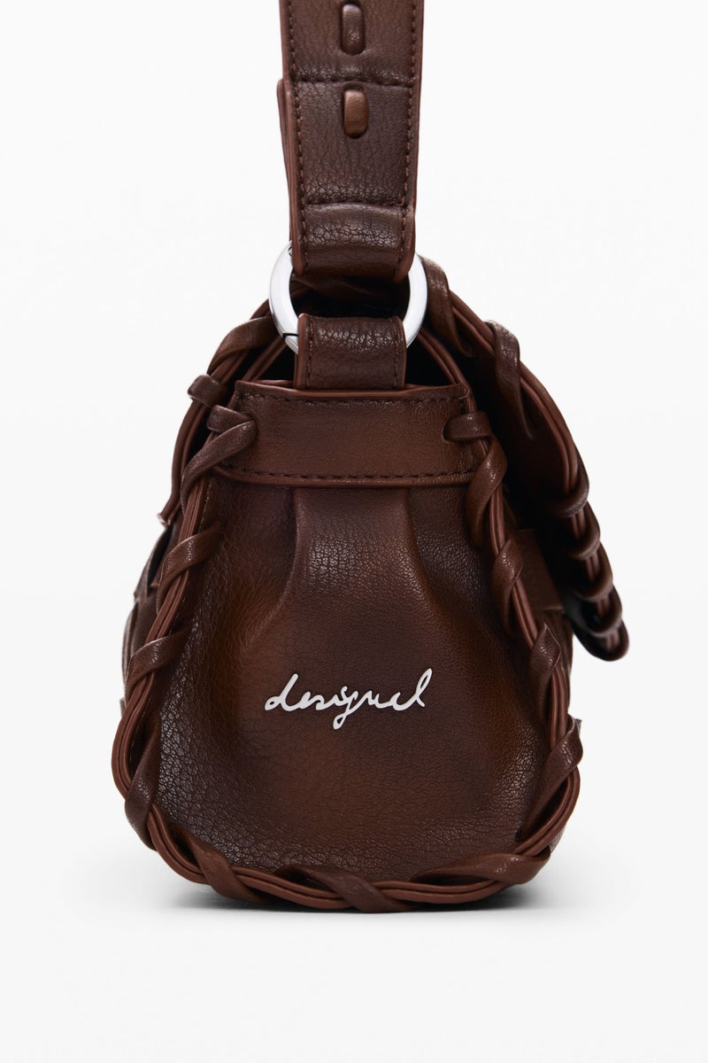 DESIGUAL حقيبة كتف متوسطة بتصميم جلد مزيف مع غطاء - Image 4