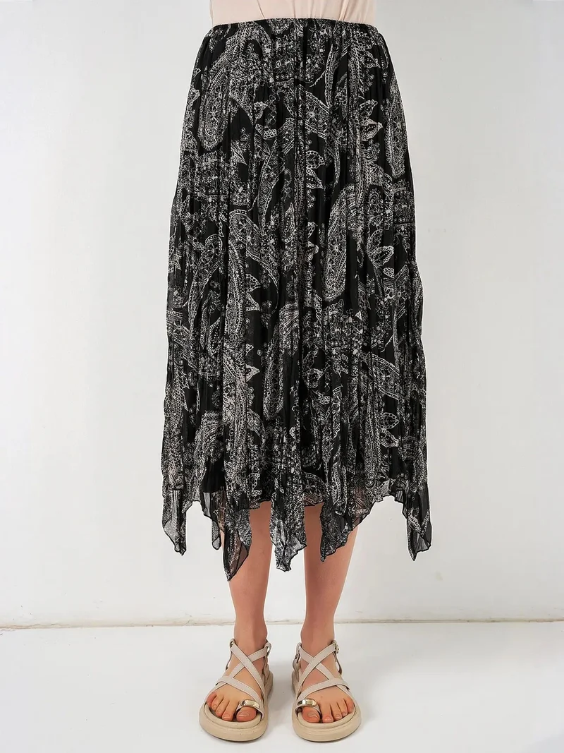 BIG DART BDART High Waist A-Line Midi Skirt in Paisley Print