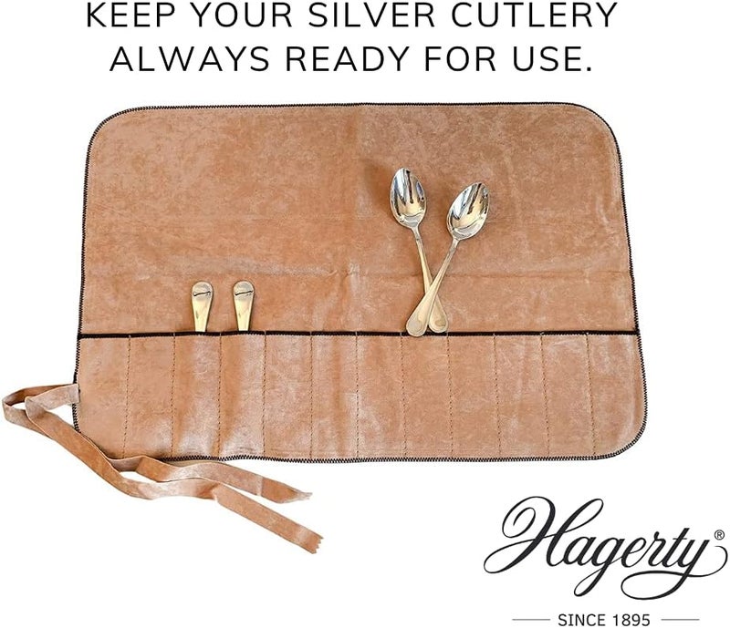 HAGERTY Silver Guard Cutlery Roll I Cutlery pouch for silver & silver-plated metal 48x32cm I Practical cutlery storage with tarnish protection I Cutlery holder for coffee spoons with 12 compartments - Image 3