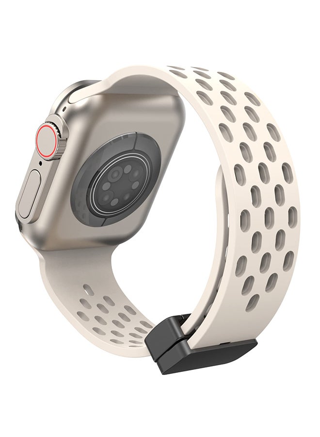 O Ozone Magnetic Buckle Silicone Band For Apple Watch Series 10 | Ultra 2 | 8 Ultra | 9 | 8 | 7 | 6, 49/46/45/44/42mm Soft Silicone Sport Wristband - Beige - Image 1