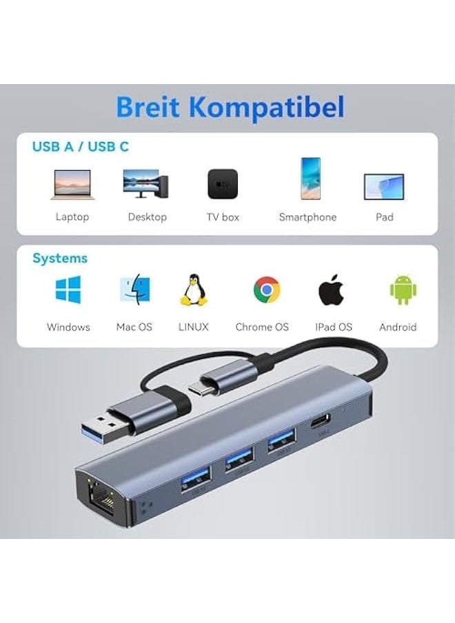Topleo - Gigabit USB LAN Adapter 1000M, USB C to RJ45 Ethernet Adapter, USB C Hub with 3 USB 3.0 Ports & 1 USB Type-C Port for MacBook, XPS, Surface Pro, Linux, Chromebook - Image 1