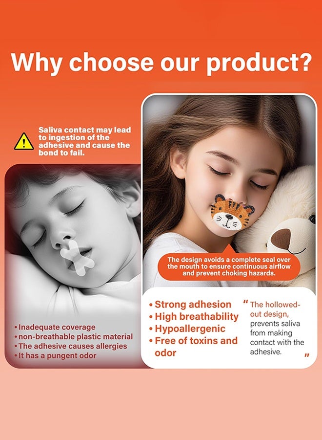 Sweet Life 60Pcs Kids Mouth Tape for Better Breathing, Cute Tiger & Frog Designs, Safe & Gentle Anti-Snoring Solution - Image 4