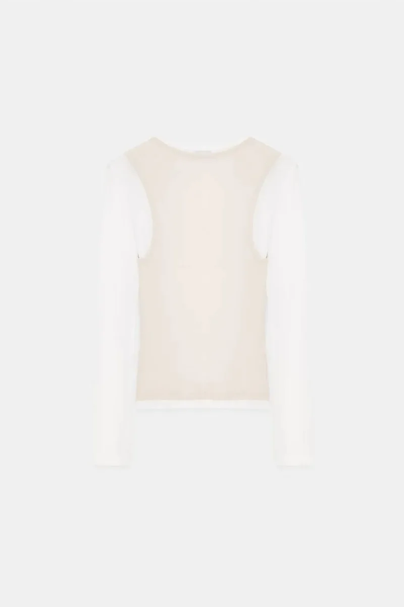 Dilvin Cream Natural DILVIN Fitted Cotton Crew Neck Long Sleeve Blouse for Women | Best Price UAE