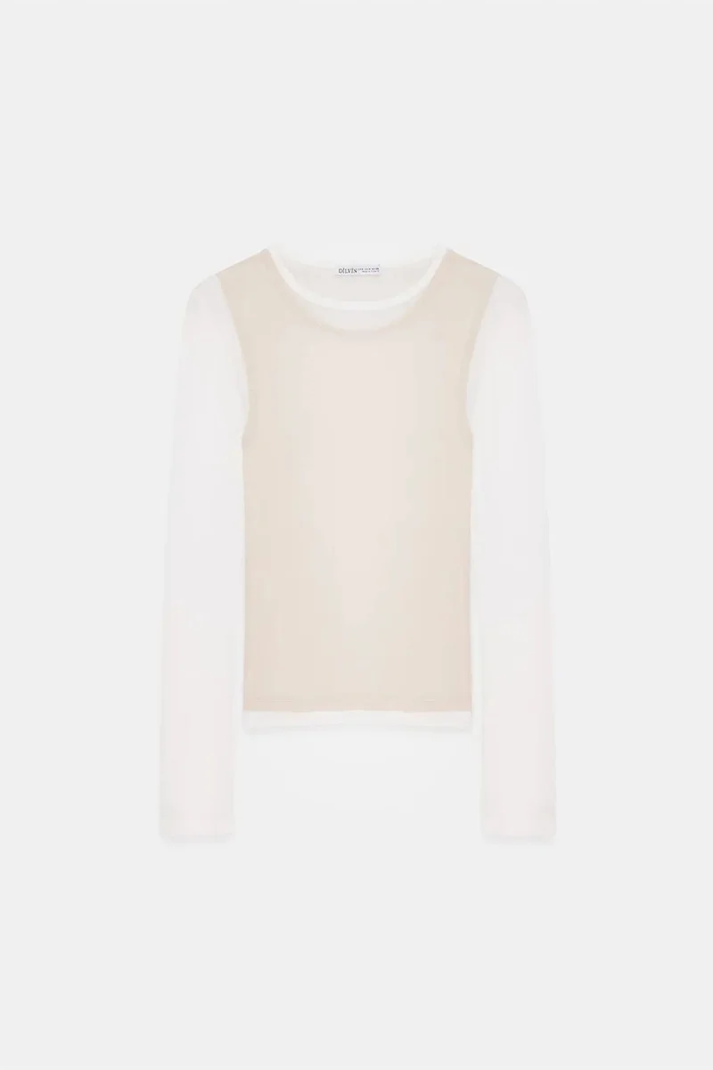 Dilvin Cream Natural DILVIN Fitted Cotton Crew Neck Long Sleeve Blouse for Women | Best Price UAE