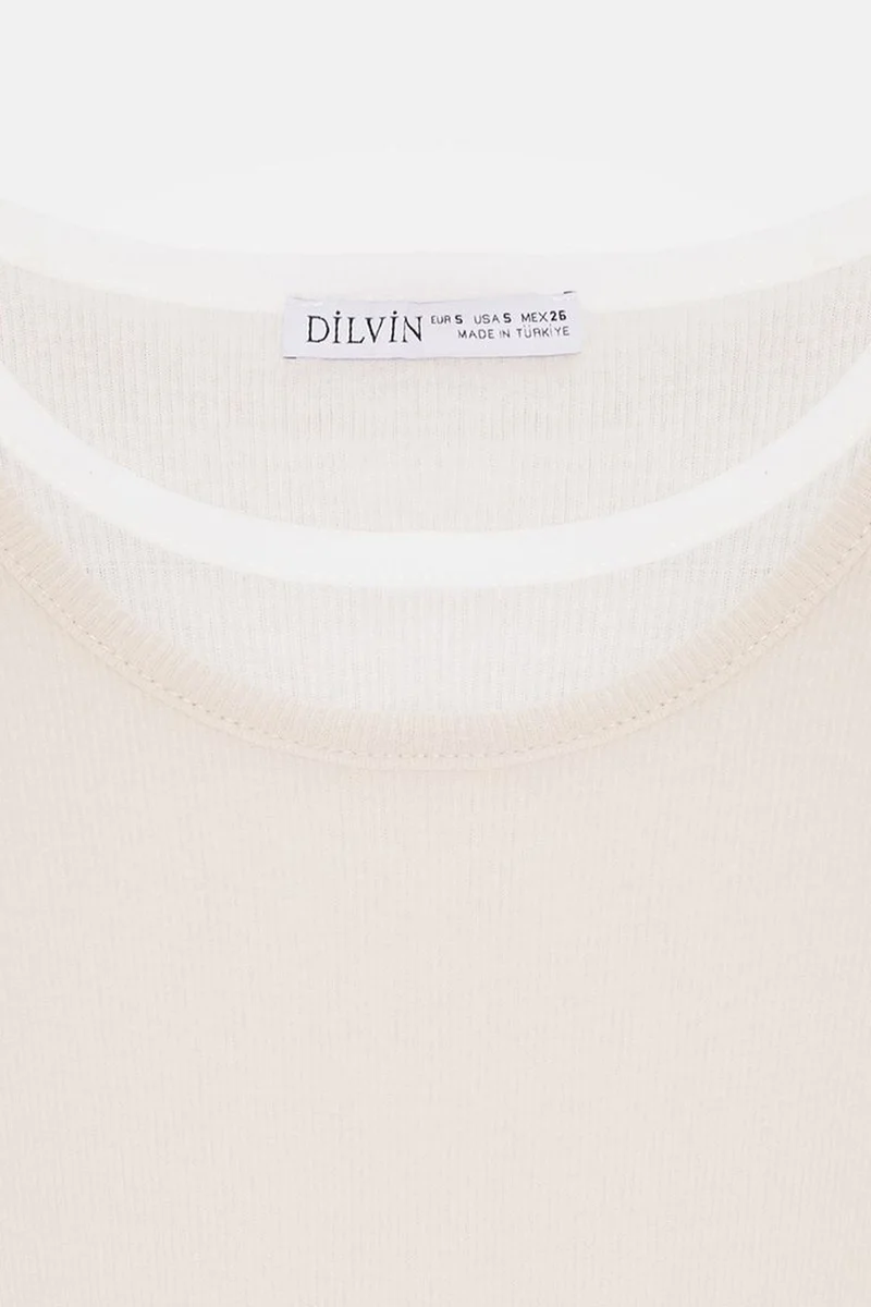 Dilvin Cream Natural DILVIN Fitted Cotton Crew Neck Long Sleeve Blouse for Women | Best Price UAE